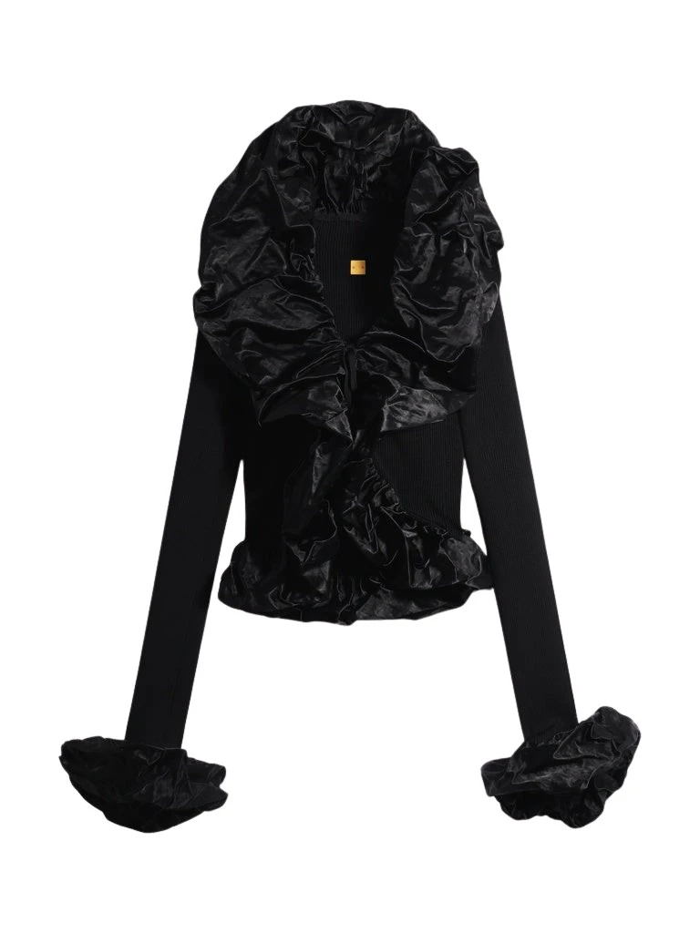 Schiaparelli-Sculptural-Ruffle-Cardigan-382235_nobg Schiaparelli Sculptural Ruffle Cardigan Knitwear in Schiaparelli Authentic Luxury Fashion at Luxury Shoes