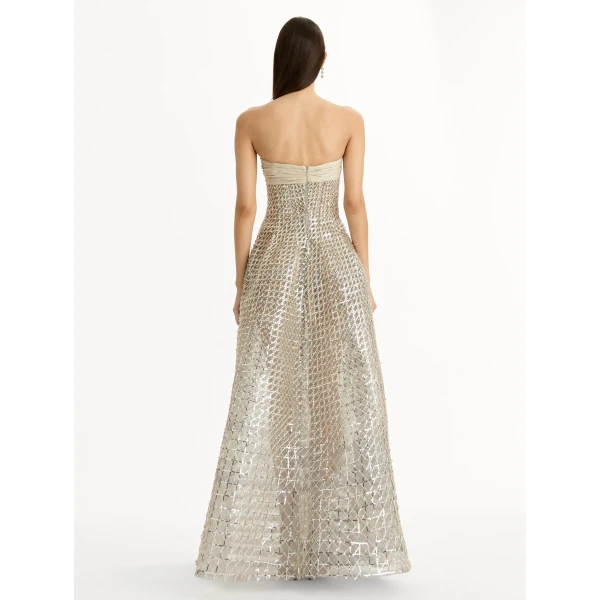 Oscar de la Renta Sequin & Bugle Bead Lattice Gown - Dresses - American Luxury Evening Wear at Luxury Shoes 