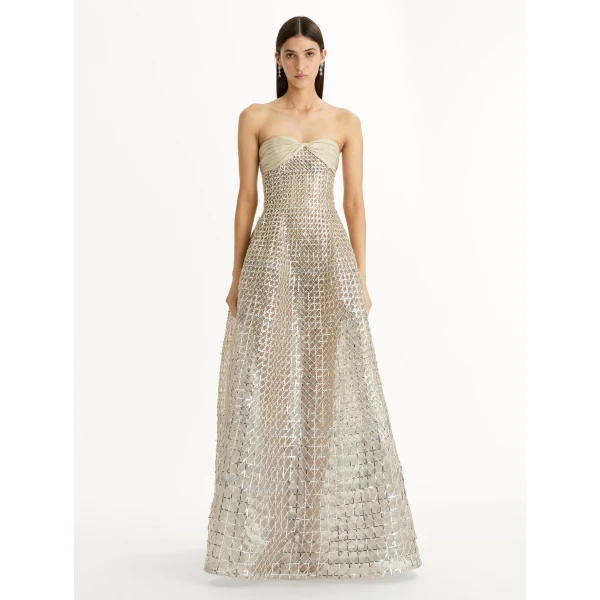 Oscar de la Renta Sequin & Bugle Bead Lattice Gown - Dresses - American Luxury Evening Wear at Luxury Shoes 