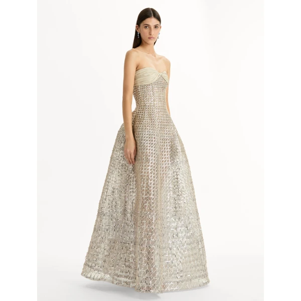 Oscar de la Renta Sequin & Bugle Bead Lattice Gown - Dresses - American Luxury Evening Wear at Luxury Shoes 