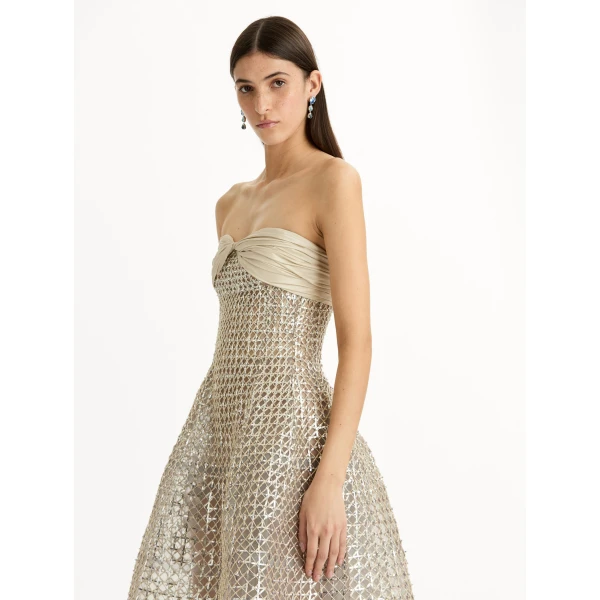 Oscar de la Renta Sequin & Bugle Bead Lattice Gown - Dresses - American Luxury Evening Wear at Luxury Shoes 