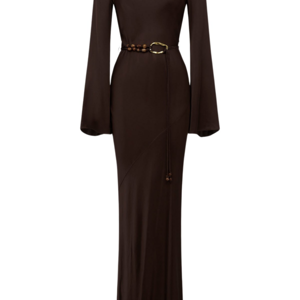 Shona Joy Agnes Long Sleeve Maxi Dress With Belt – Espresso