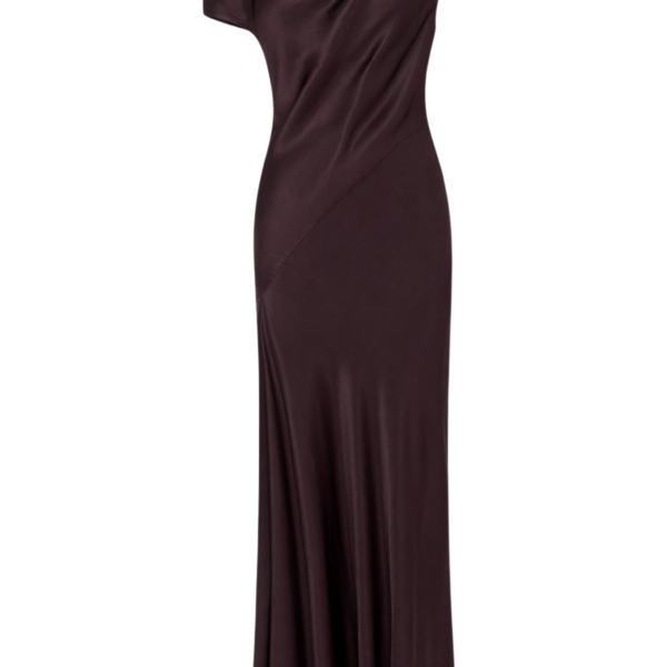 Shona Joy La Lune Asymmetrical Draped Maxi Dress – Espresso