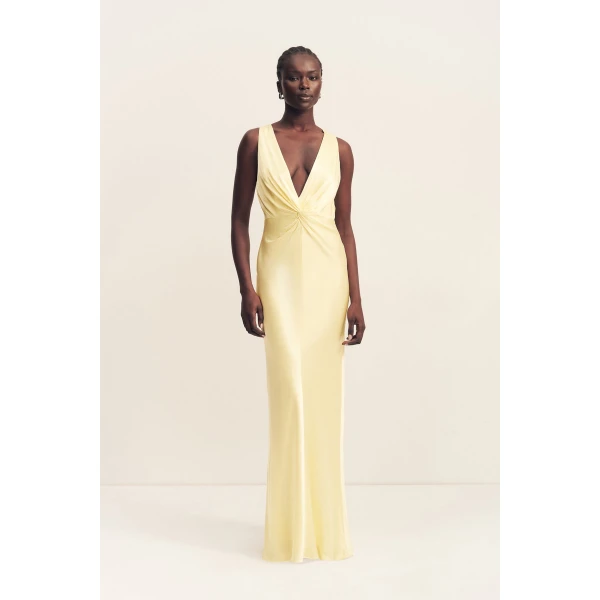 Shona Joy La Lune Low Twist Maxi Dress – Lemon, view 2