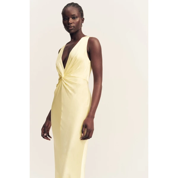Shona Joy La Lune Low Twist Maxi Dress – Lemon, view 3