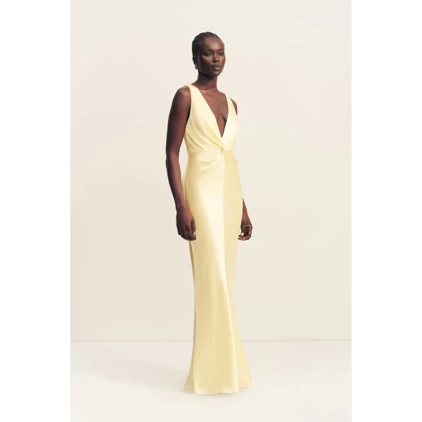 Shona Joy La Lune Low Twist Maxi Dress – Lemon, view 4