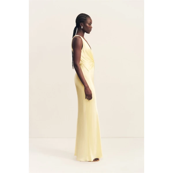 Shona Joy La Lune Low Twist Maxi Dress – Lemon, view 5