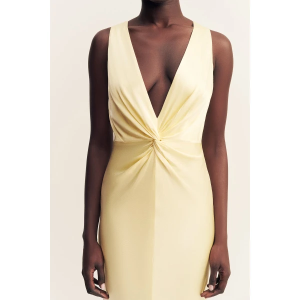 Shona Joy La Lune Low Twist Maxi Dress – Lemon, view 7