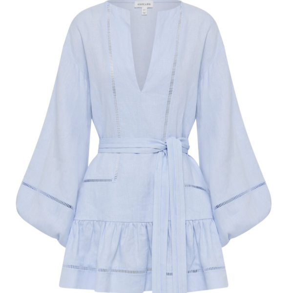 Shona Joy Tommy Linen Balloon Sleeve Mini Dress – Sky