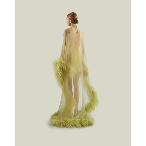 Taller Marmo Daisy Kaftan In Gold Kiwi - Dresses - Italian Luxury Evening Wear at Luxury Shoes 