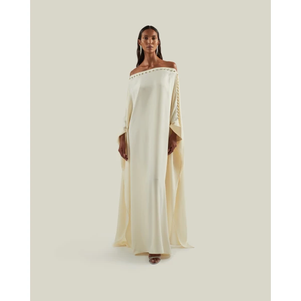 Taller Marmo Mila Kaftan In Latte - Dresses - Italian Luxury Evening Wear at Luxury Shoes 