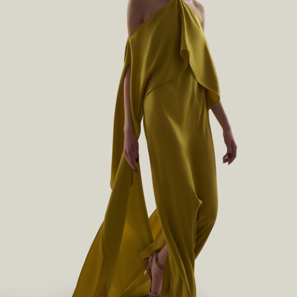 Taller Marmo Nan Dress In Gold Kiwi, view 7