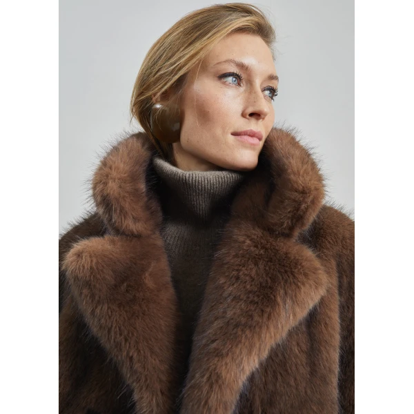 The Frankie Shop Adamello Faux Fur Short Coat - Brown - Oversized Minimalist Coats in Brown - Shop at Luxury Shoes 