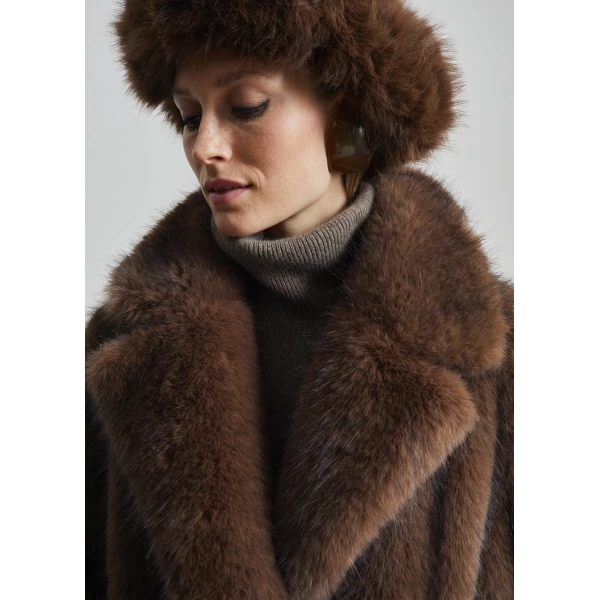 The Frankie Shop Adamello Faux Fur Short Coat - Brown - Oversized Minimalist Coats in Brown - Shop at Luxury Shoes 