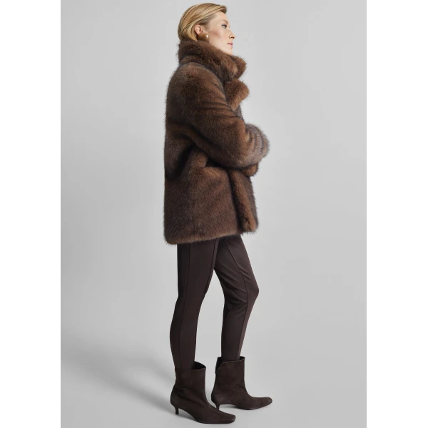 The Frankie Shop Adamello Faux Fur Short Coat - Brown - Oversized Minimalist Coats in Brown - Shop at Luxury Shoes 