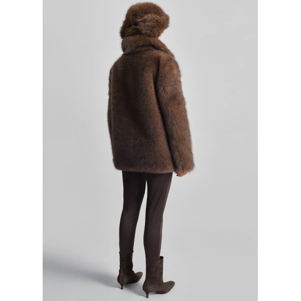 The Frankie Shop Adamello Faux Fur Short Coat - Brown - Oversized Minimalist Coats in Brown - Shop at Luxury Shoes 