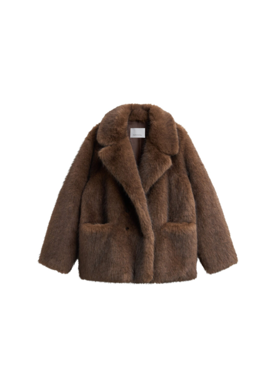 The Frankie Shop Adamello Faux Fur Short Coat - Brown - Oversized Minimalist Coats in Brown - Shop at Luxury Shoes 