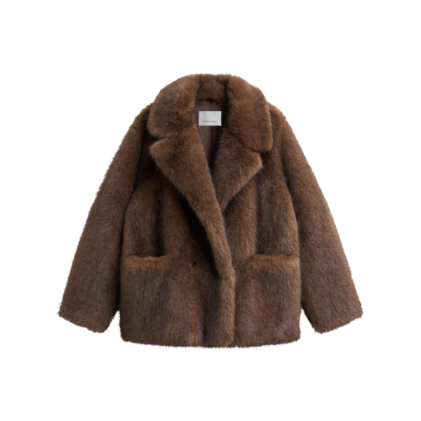 The Frankie Shop Adamello Faux Fur Short Coat - Brown - Oversized Minimalist Coats in Brown - Shop at Luxury Shoes 