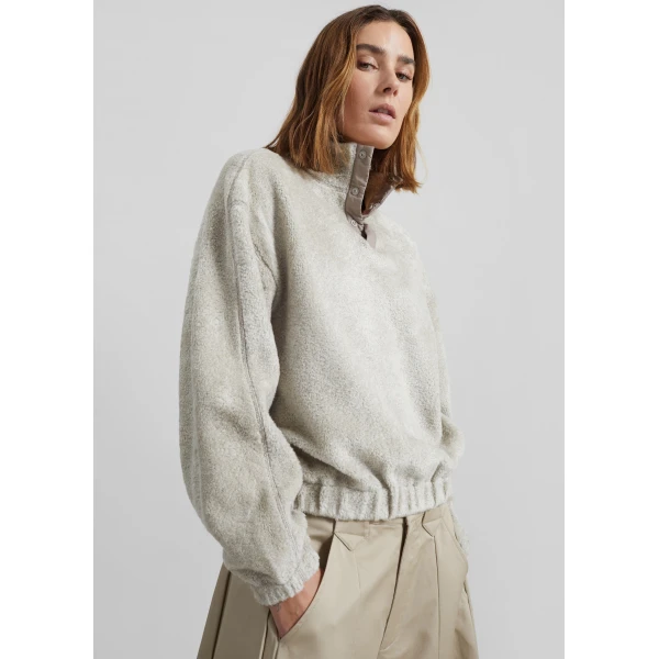 The Frankie Shop Amomento Fluffy Oversized Half Neck Pullover - Grey - Oversized Minimalist Tops in Grey - Shop at Luxury Shoes 