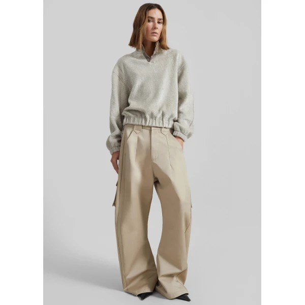 The Frankie Shop Amomento Fluffy Oversized Half Neck Pullover - Grey - Oversized Minimalist Tops in Grey - Shop at Luxury Shoes 