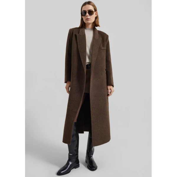 The Frankie Shop Arlene Wool Belted Coat - Brown - Oversized Minimalist Coats in Brown - Shop at Luxury Shoes 