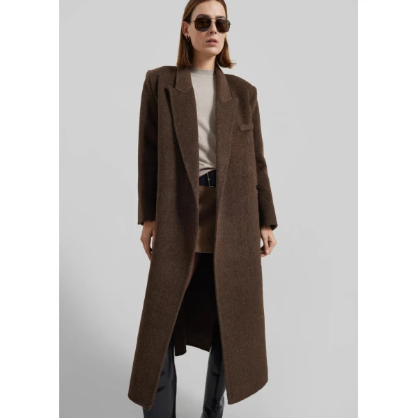 The Frankie Shop Arlene Wool Belted Coat - Brown - Oversized Minimalist Coats in Brown - Shop at Luxury Shoes 
