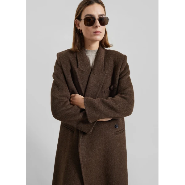The Frankie Shop Arlene Wool Belted Coat - Brown - Oversized Minimalist Coats in Brown - Shop at Luxury Shoes 