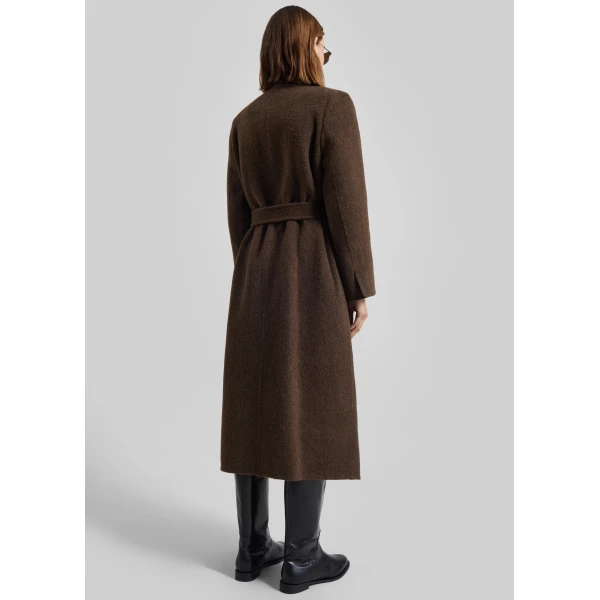 The Frankie Shop Arlene Wool Belted Coat - Brown - Oversized Minimalist Coats in Brown - Shop at Luxury Shoes 