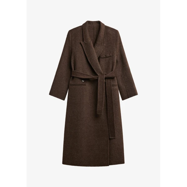 The Frankie Shop Arlene Wool Belted Coat - Brown - Oversized Minimalist Coats in Brown - Shop at Luxury Shoes 