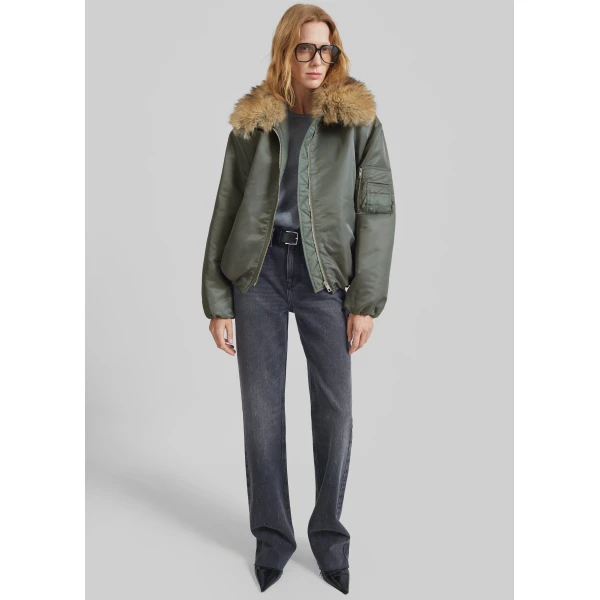 The Frankie Shop Arslev Bomber Jacket - Pale Olive - Oversized Minimalist Jackets in Green - Shop at Luxury Shoes 