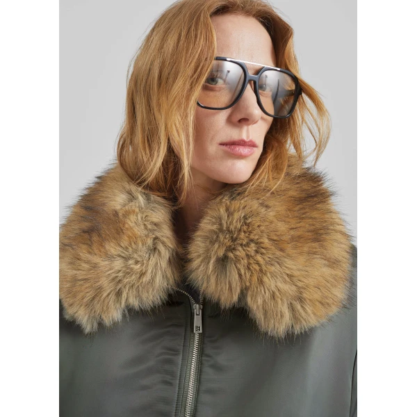 The Frankie Shop Arslev Bomber Jacket - Pale Olive - Oversized Minimalist Jackets in Green - Shop at Luxury Shoes 
