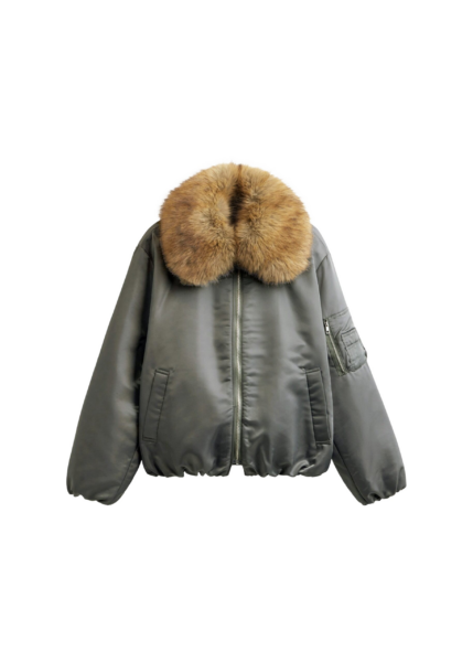 The Frankie Shop Arslev Bomber Jacket - Pale Olive - Oversized Minimalist Jackets in Green - Shop at Luxury Shoes 
