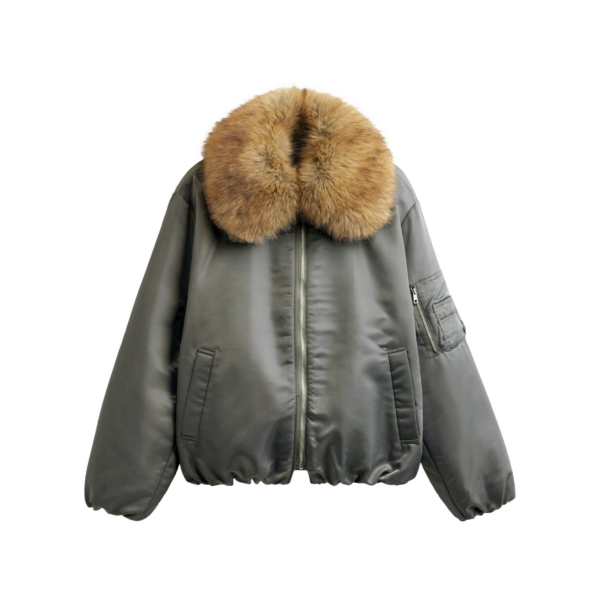 The Frankie Shop Arslev Bomber Jacket - Pale Olive - Oversized Minimalist Jackets in Green - Shop at Luxury Shoes 
