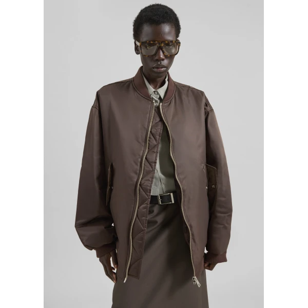 The Frankie Shop Astra Bomber Jacket - Brown - Oversized Minimalist Jackets in Brown - Shop at Luxury Shoes 