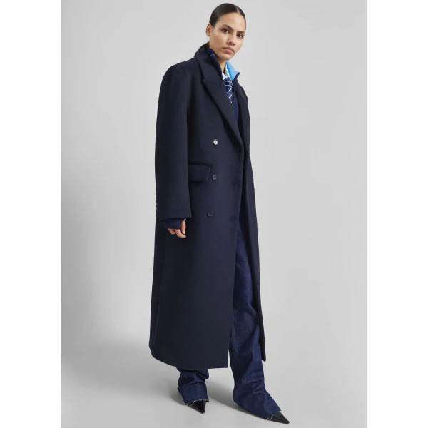 The Frankie Shop Atlin Wool Double-Breasted Coat - Dark Navy - Oversized Minimalist Coats in Blue - Shop at Luxury Shoes 