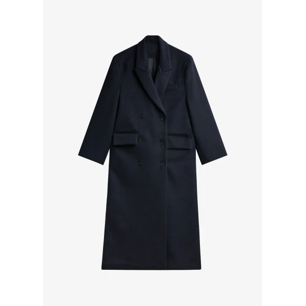 The Frankie Shop Atlin Wool Double-Breasted Coat - Dark Navy - Oversized Minimalist Coats in Blue - Shop at Luxury Shoes 