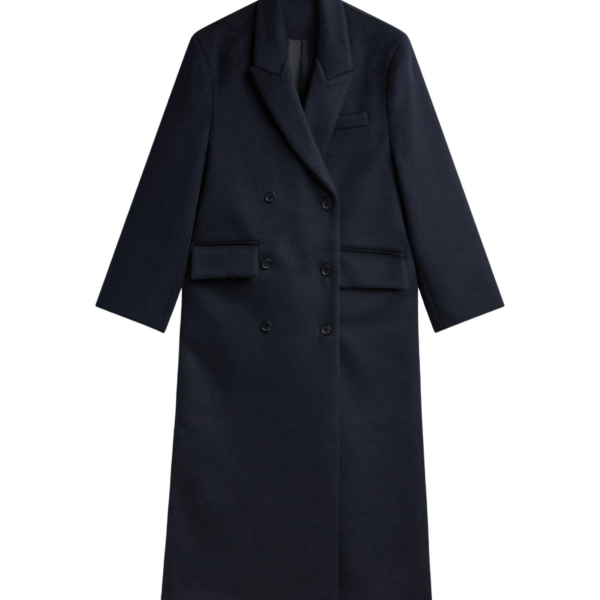 The Frankie Shop Atlin Wool Double-Breasted Coat - Dark Navy - Oversized Minimalist Coats in Blue - Shop at Luxury Shoes 
