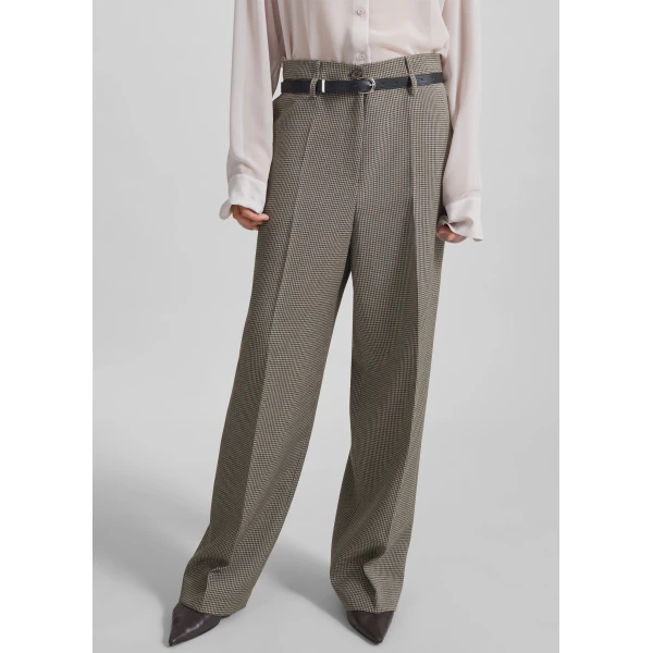 The Frankie Shop Aubel Belted Straight Pants - Black Houndstooth - Oversized Minimalist Pants in Black - Shop at Luxury Shoes 