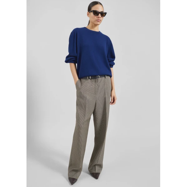 The Frankie Shop Aubel Belted Straight Pants - Black Houndstooth - Oversized Minimalist Pants in Black - Shop at Luxury Shoes 
