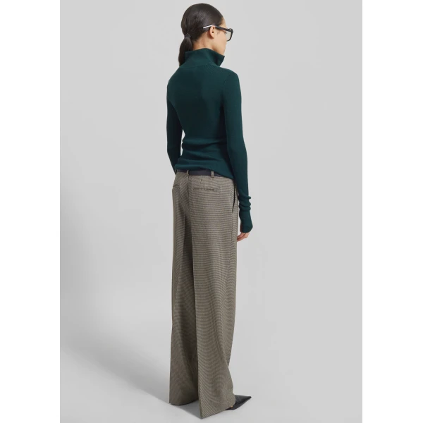 The Frankie Shop Aubel Belted Straight Pants - Black Houndstooth - Oversized Minimalist Pants in Black - Shop at Luxury Shoes 