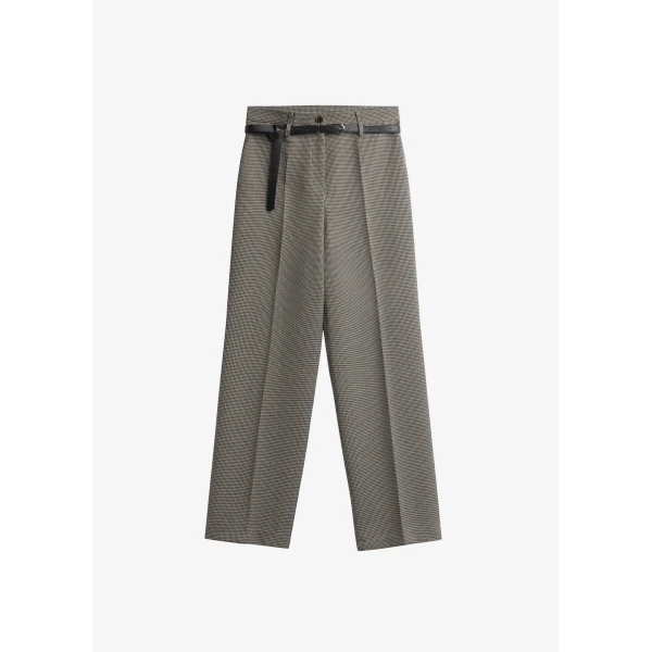 The Frankie Shop Aubel Belted Straight Pants - Black Houndstooth - Oversized Minimalist Pants in Black - Shop at Luxury Shoes 