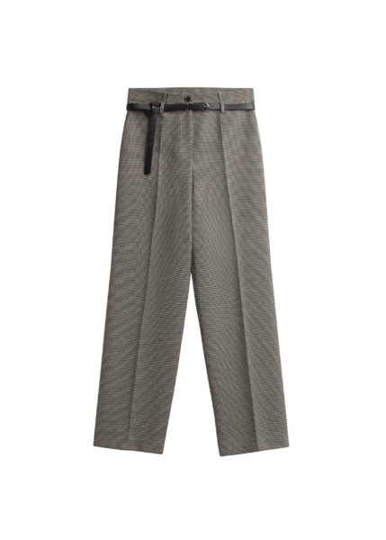 The Frankie Shop Aubel Belted Straight Pants - Black Houndstooth - Oversized Minimalist Pants in Black - Shop at Luxury Shoes 