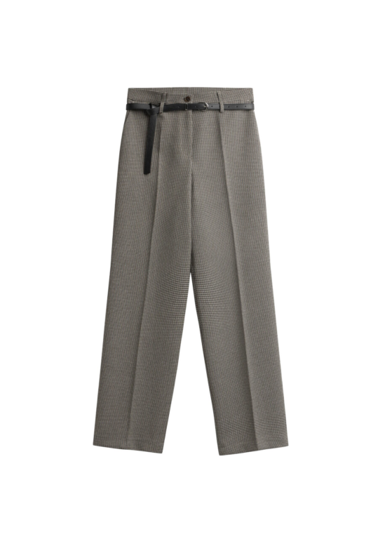The Frankie Shop Aubel Belted Straight Pants - Black Houndstooth - Oversized Minimalist Pants in Black - Shop at Luxury Shoes 