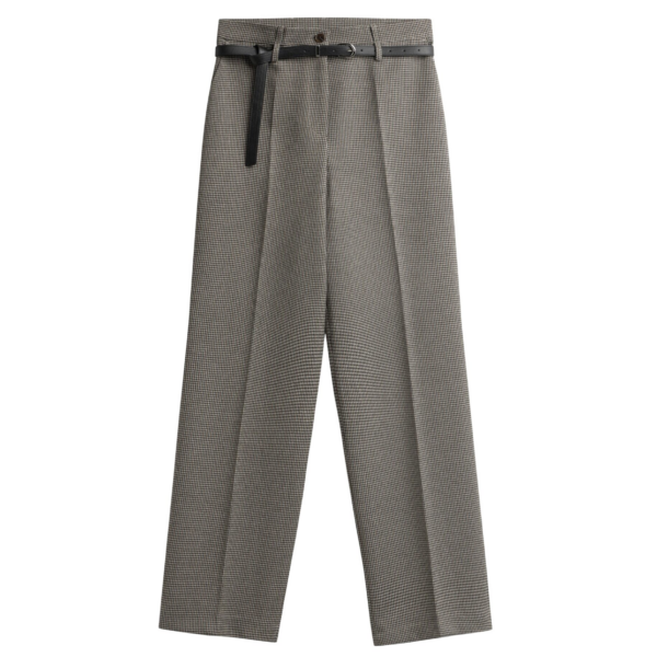 The Frankie Shop Aubel Belted Straight Pants - Black Houndstooth - Oversized Minimalist Pants in Black - Shop at Luxury Shoes 