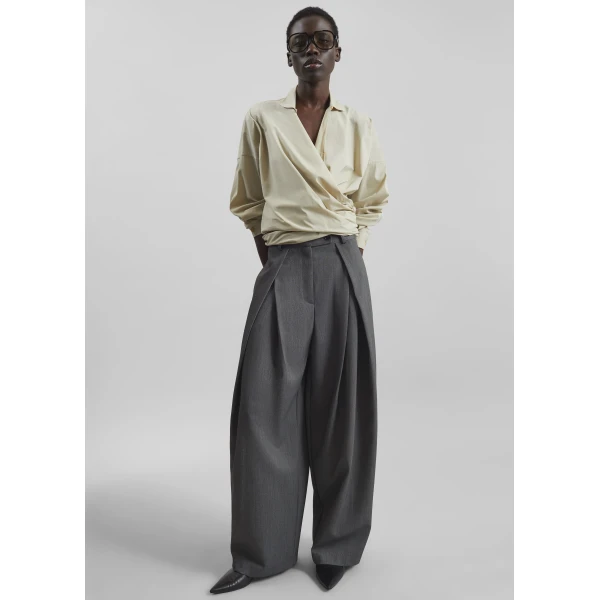 The Frankie Shop Avray Pleated Trousers - Grey - Oversized Minimalist Pants in Grey - Shop at Luxury Shoes 