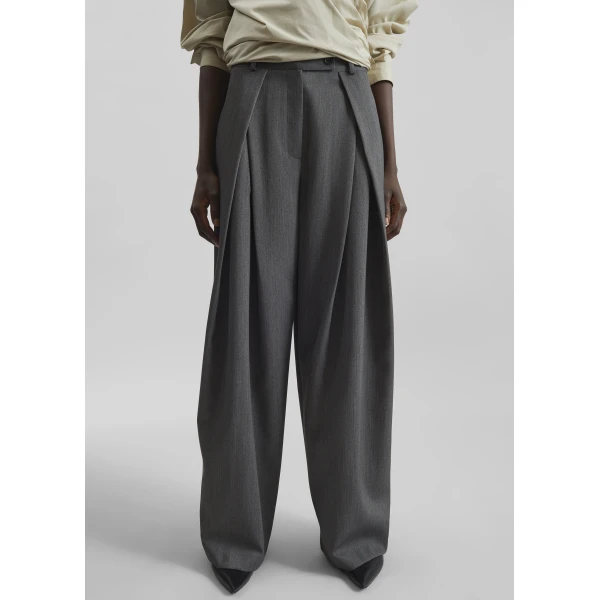 The Frankie Shop Avray Pleated Trousers - Grey - Oversized Minimalist Pants in Grey - Shop at Luxury Shoes 