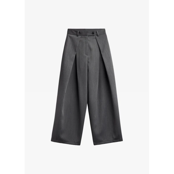 The Frankie Shop Avray Pleated Trousers - Grey - Oversized Minimalist Pants in Grey - Shop at Luxury Shoes 