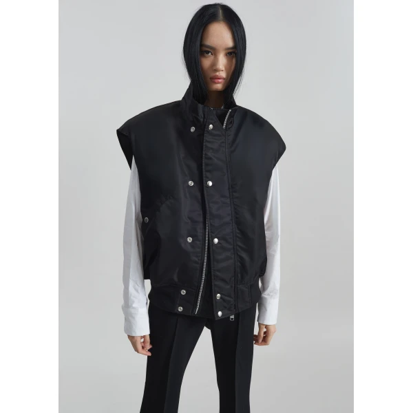 The Frankie Shop Aysen Sleeveless Bomber Jacket - Black - Oversized Minimalist Jackets in Black - Shop at Luxury Shoes 
