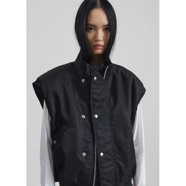 The Frankie Shop Aysen Sleeveless Bomber Jacket - Black - Oversized Minimalist Jackets in Black - Shop at Luxury Shoes 