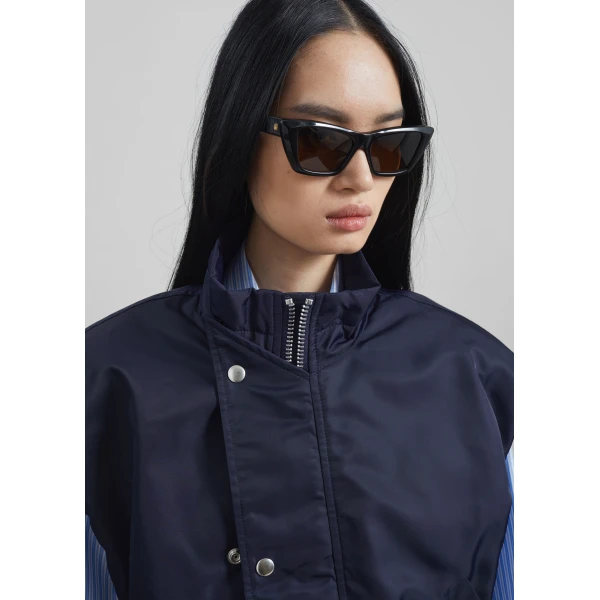 The Frankie Shop Aysen Sleeveless Bomber Jacket - Navy - Oversized Minimalist Jackets in Blue - Shop at Luxury Shoes 